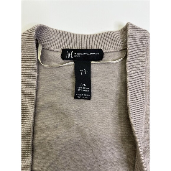 INC Cropped Cardigan Petite M Beige Floral Sequin Open Front Sweater - Picture 4 of 8